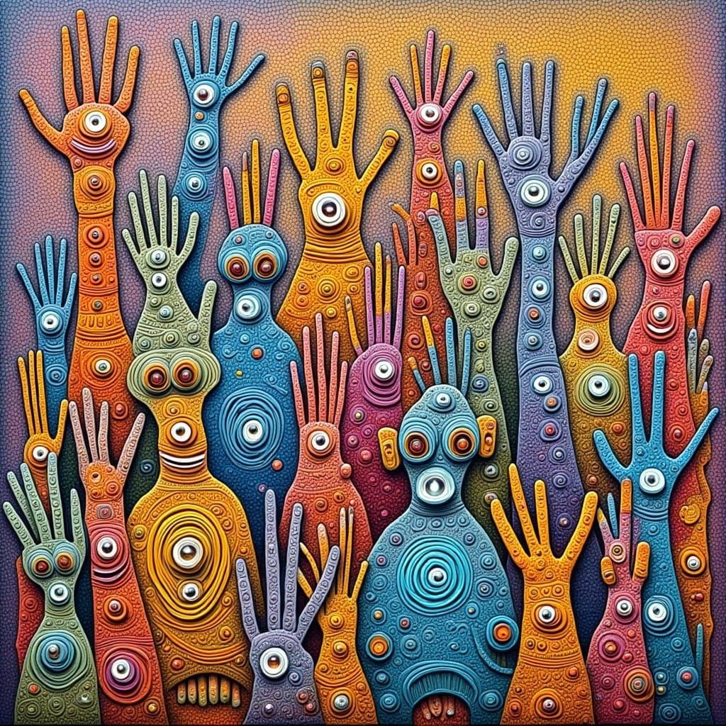 Cute Handmade Robots in Fingerpunk Zentangle Style