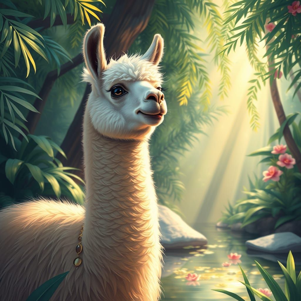 Pastel Paradise: Elegant Alpaca in Boho Jungle Oasis