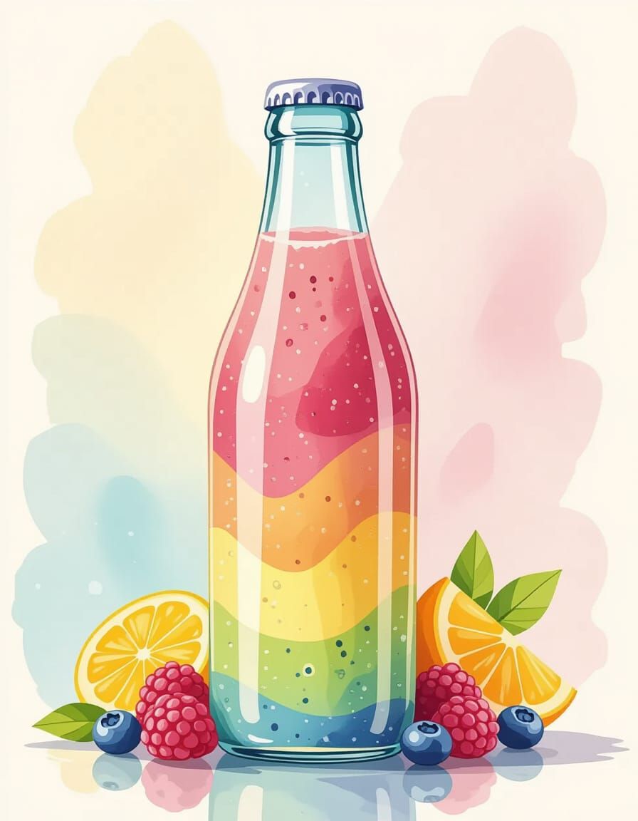 Sparkling Rainbow Smoothie Bottle in Ethereal Watercolor Sty...
