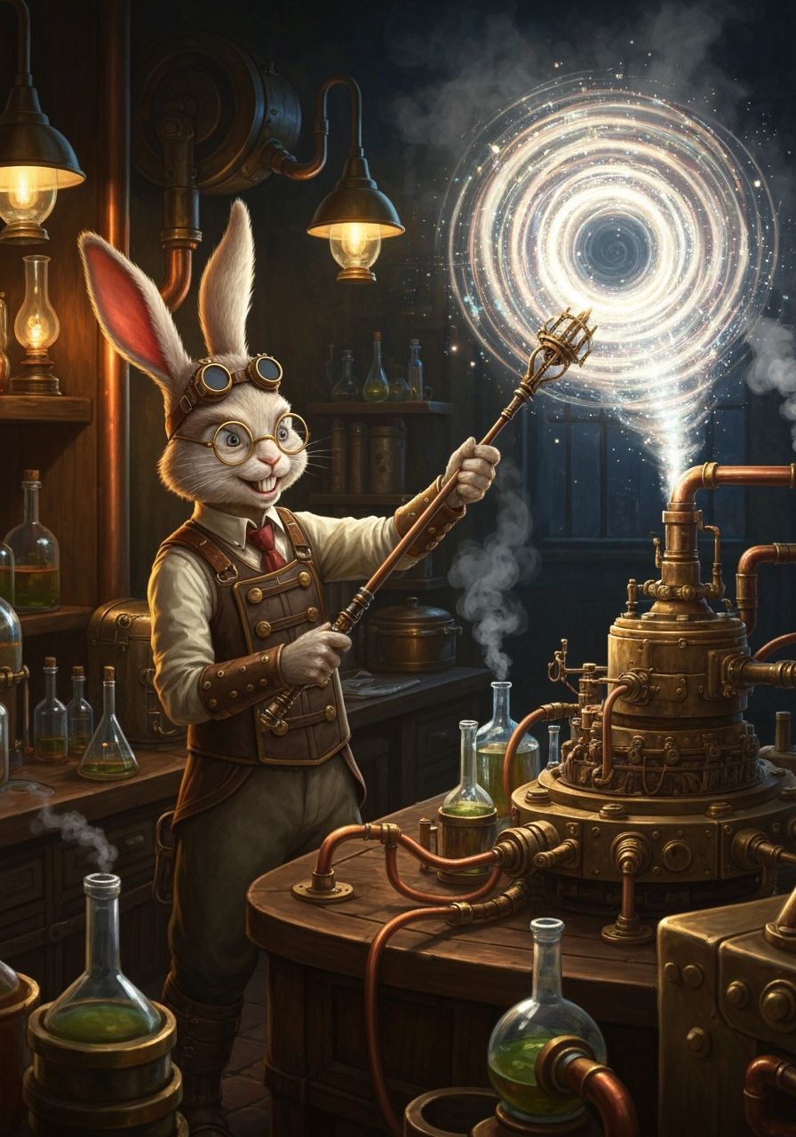 Steampunk Rabbit Sorcerer Creates Wormhole in Laboratory