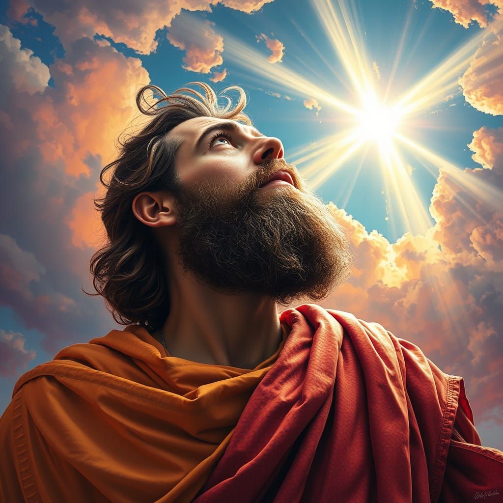Man Gazing at God's Glory: Hyperrealistic Digital Art