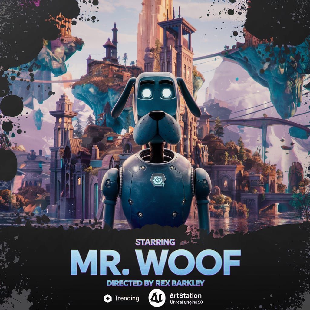 Robotic Dog Detective Movie Poster: Fantasy Cityscape