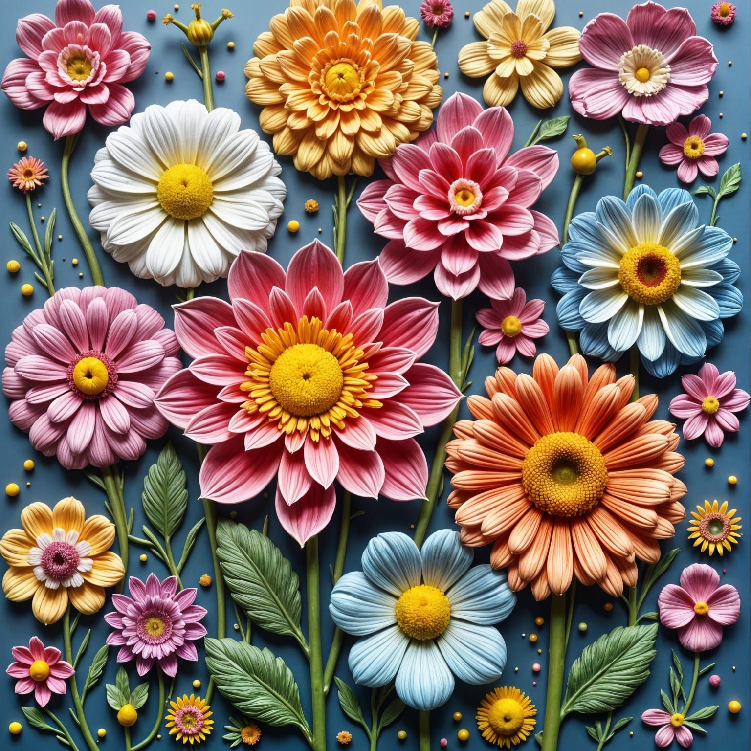 Surrealist Pop Art Flowers in Pointillist Style