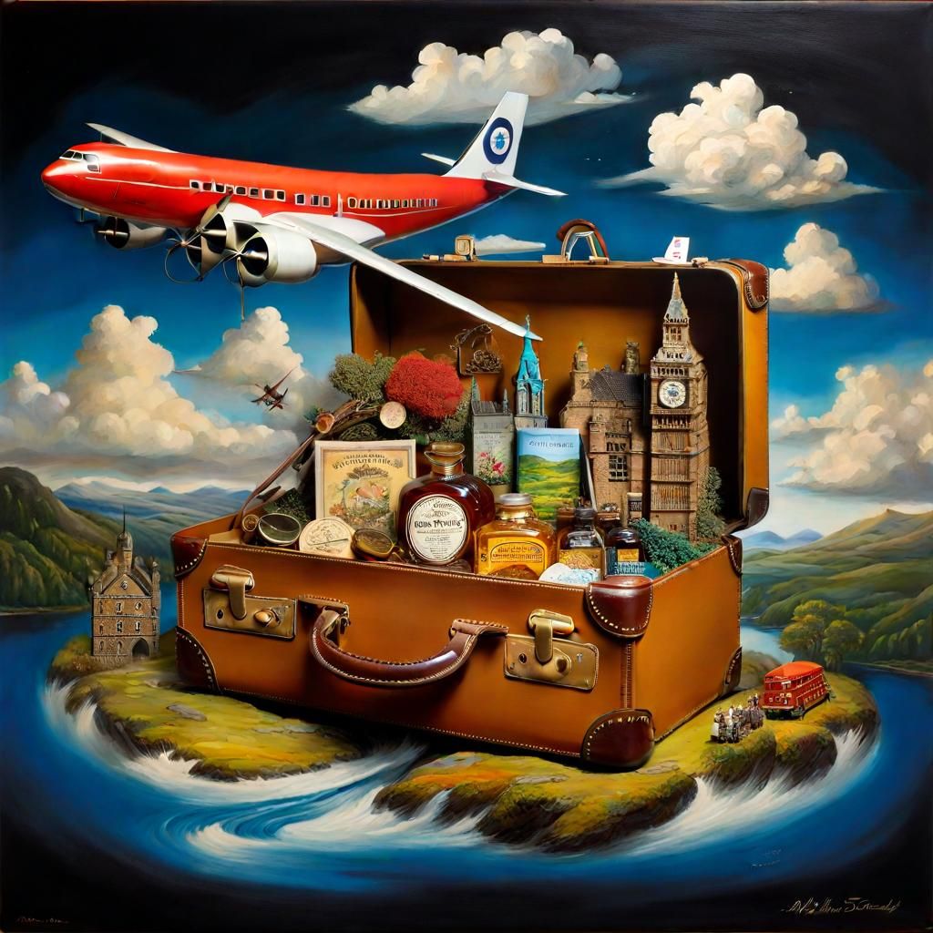 Travel Scene Assemblage in Mixed Media Style