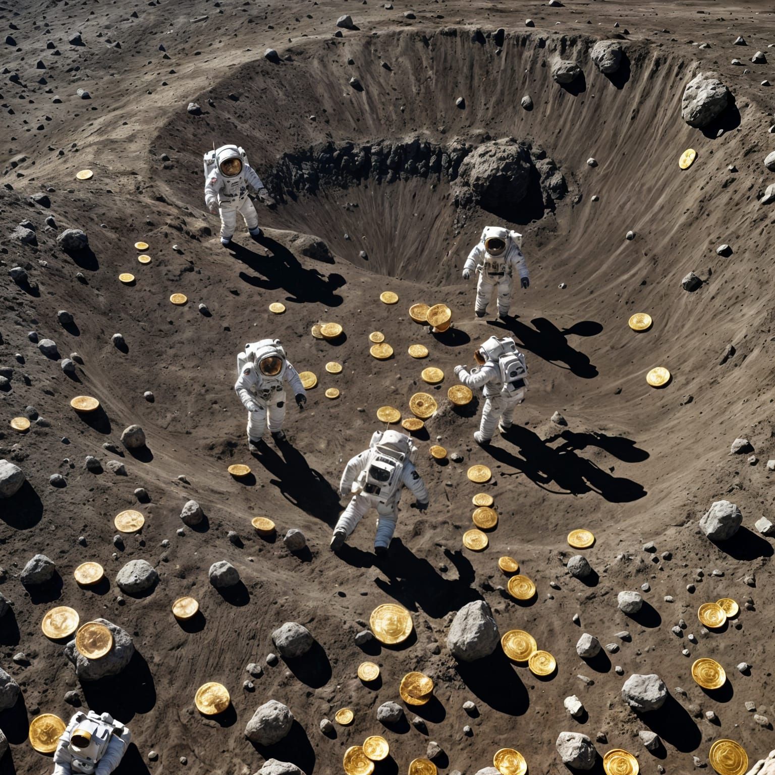 Astronauts Mining Bitcoin in Lunar Crater