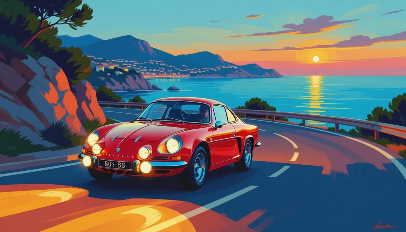 Ruby Red Alpine A110 on the Riviera