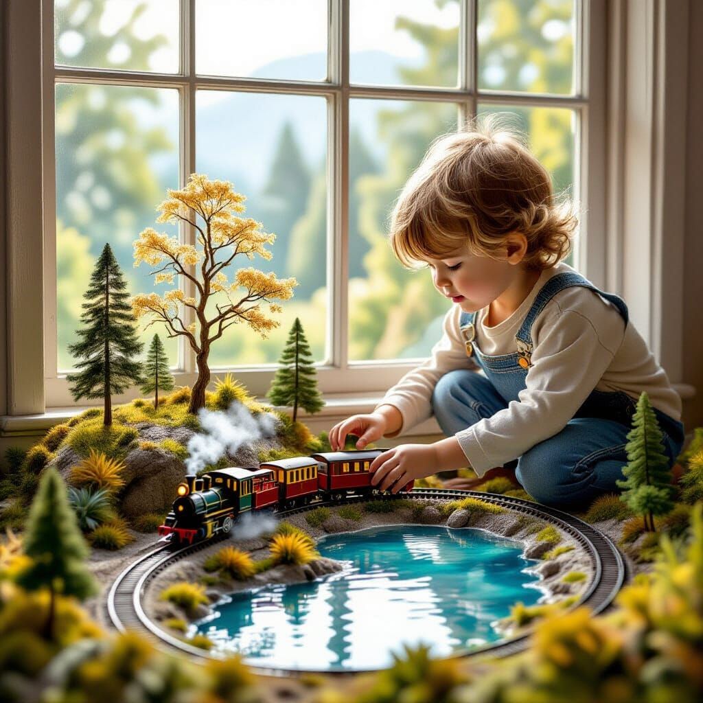 Miniature World with Magical Lake, Digital Art