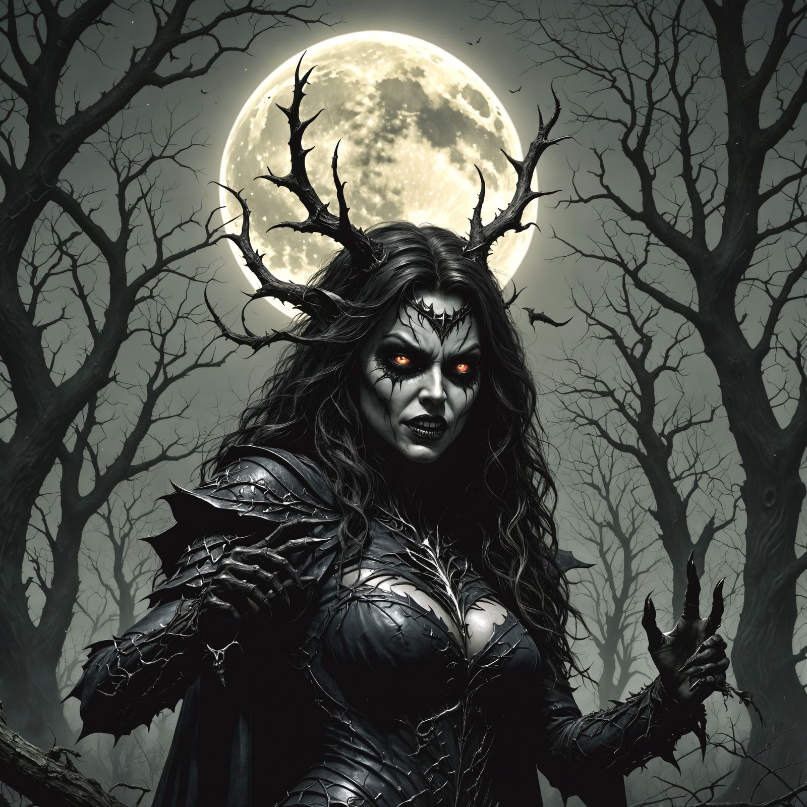 Blackest night, darkest heart. Evil witches chant under a pa...