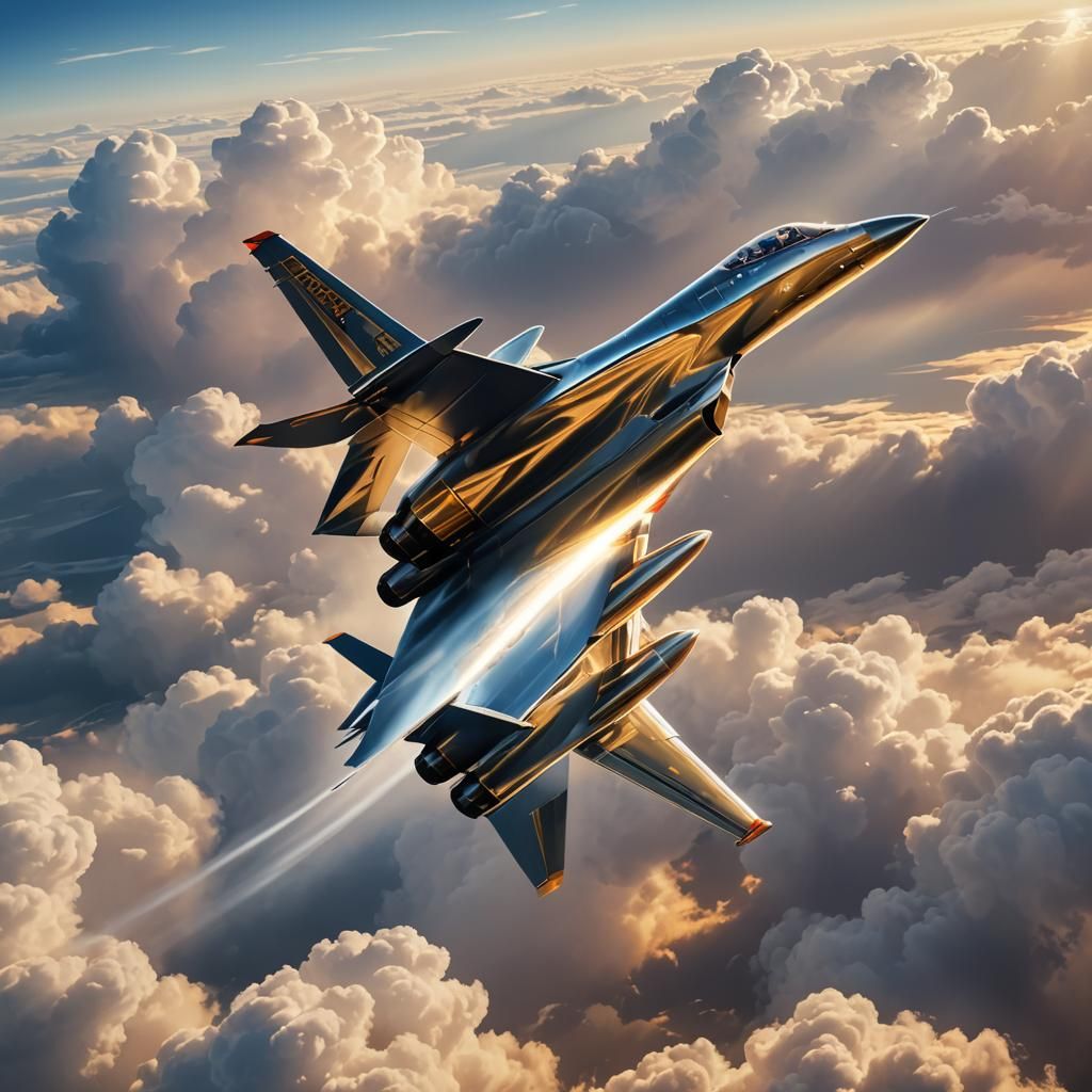 Sleek Jet Soaring Through Cloudy Sky