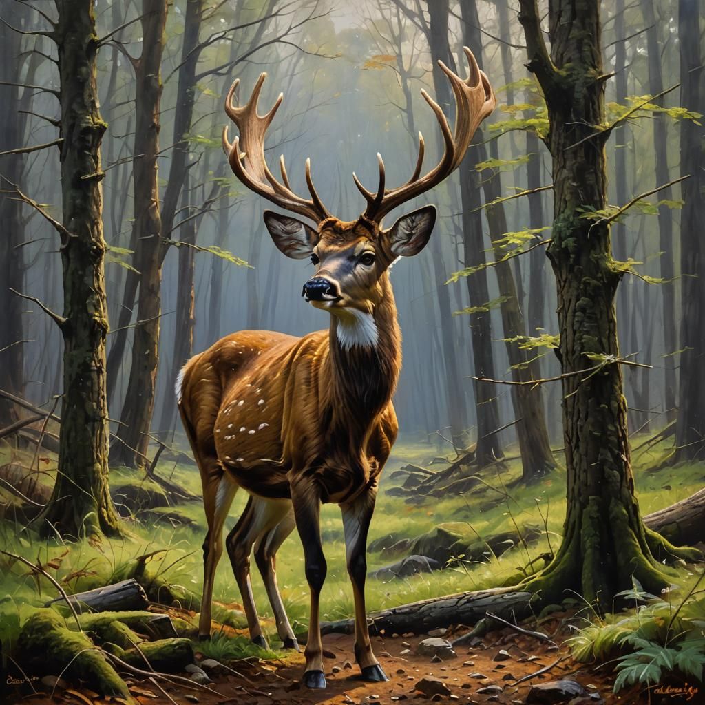 Deer Portrait in Oil Painting Style