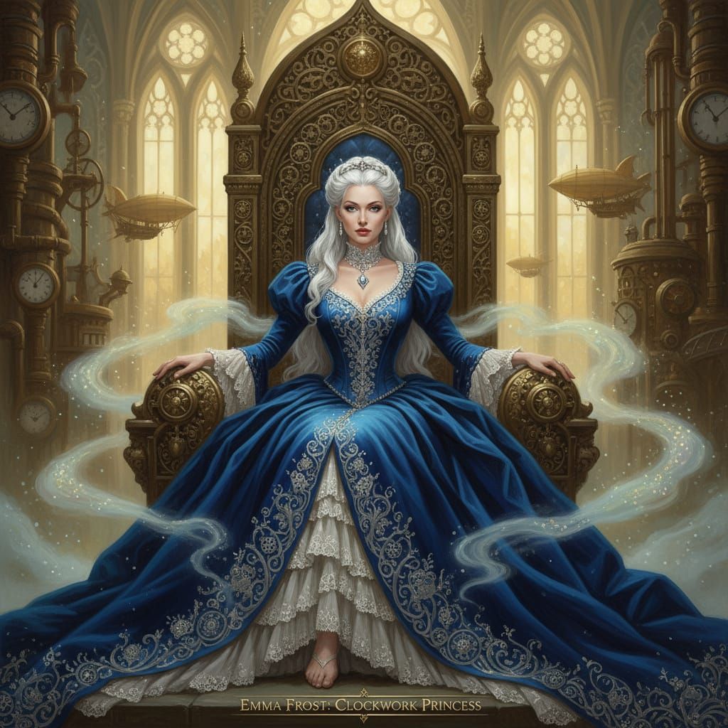 Victorian Princess Emma Frost on Throne, Ethereal Fantasy Ar...