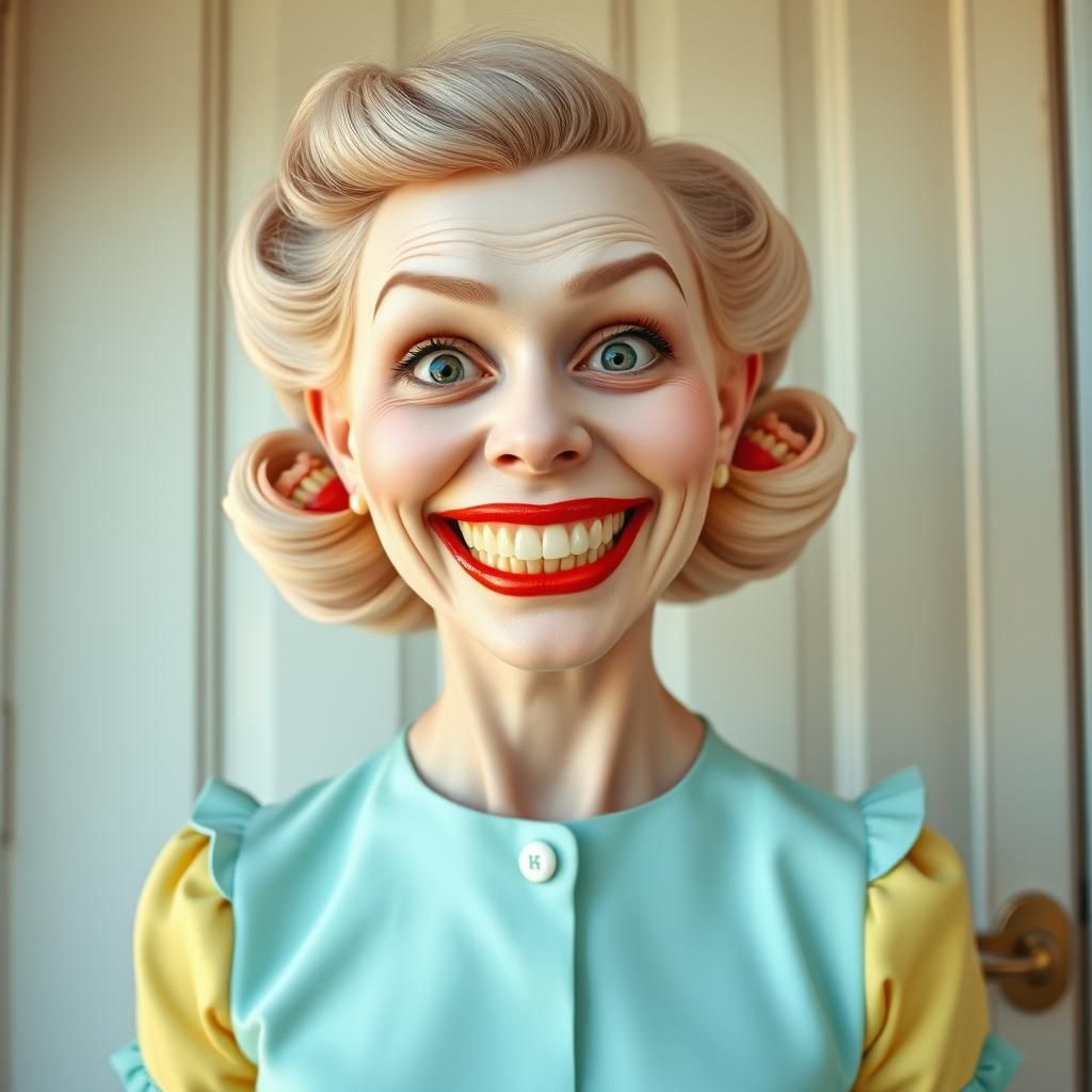 Disturbing Suburban Housewife Portrait in Surreal Style