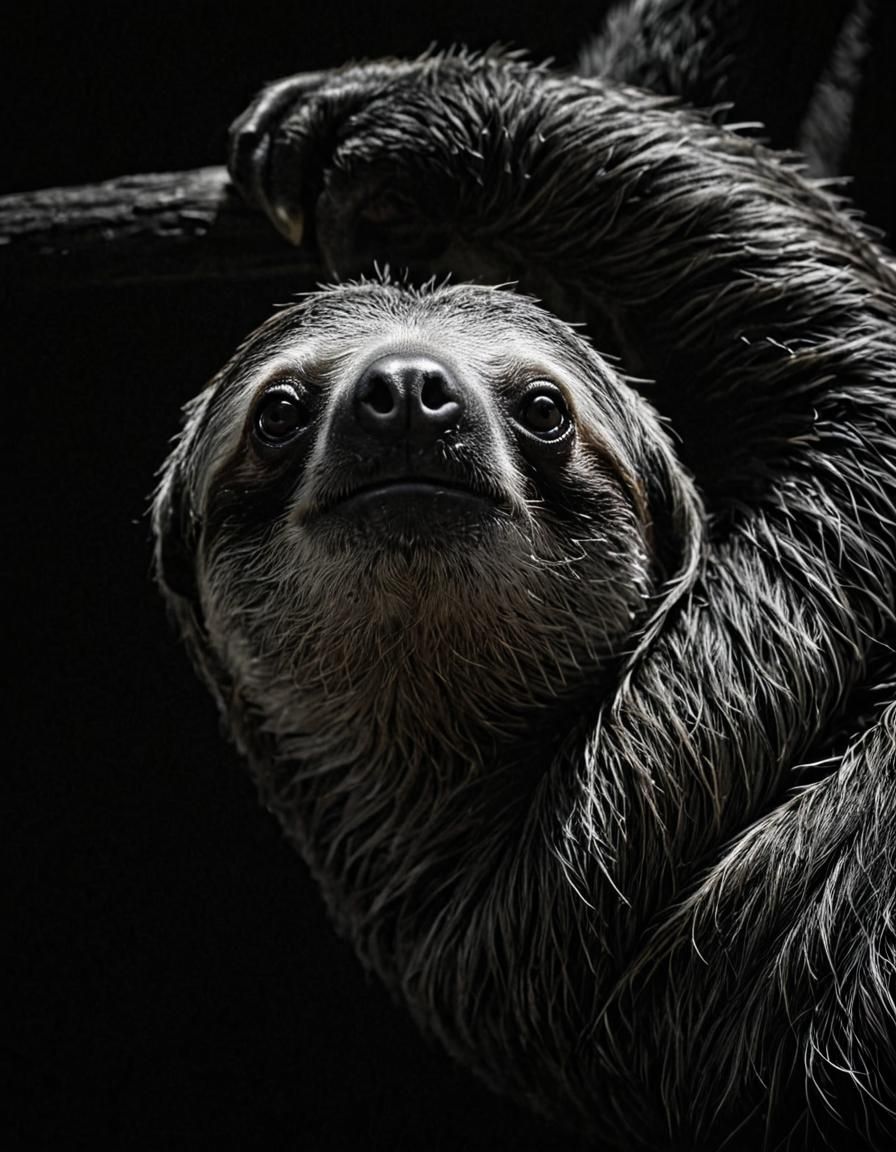 Sloth Silhouette: Golden Eyes in Darkness, Black and White