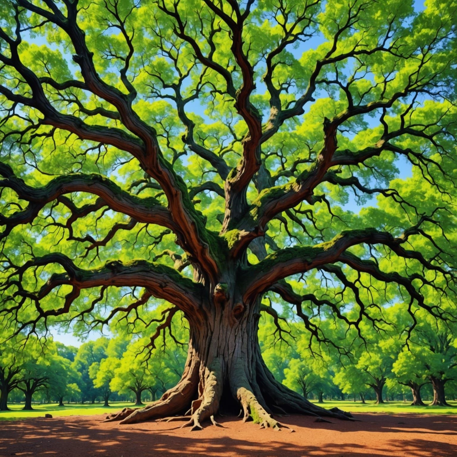 Ancient Oak Tree in Sherwood Forest in Vibrant Summer
