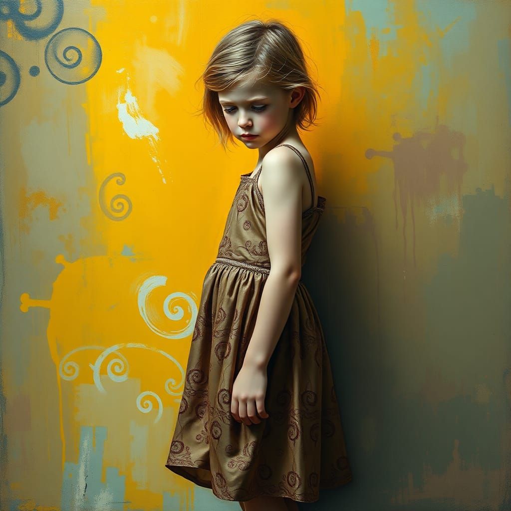 Sad Girl in Abstract Expressionist Style