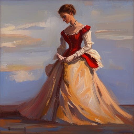 Woman in Southern Belle Dress as Oil Painting