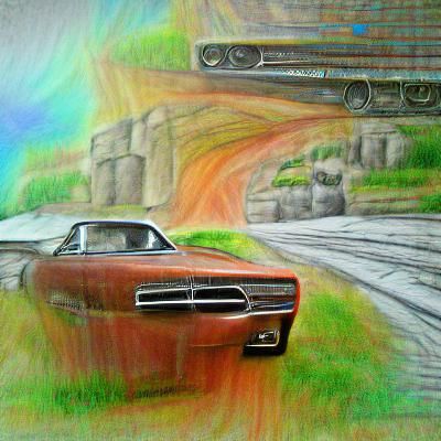 1969 Dodge Charger on Highway: 3D Rendered Artwork