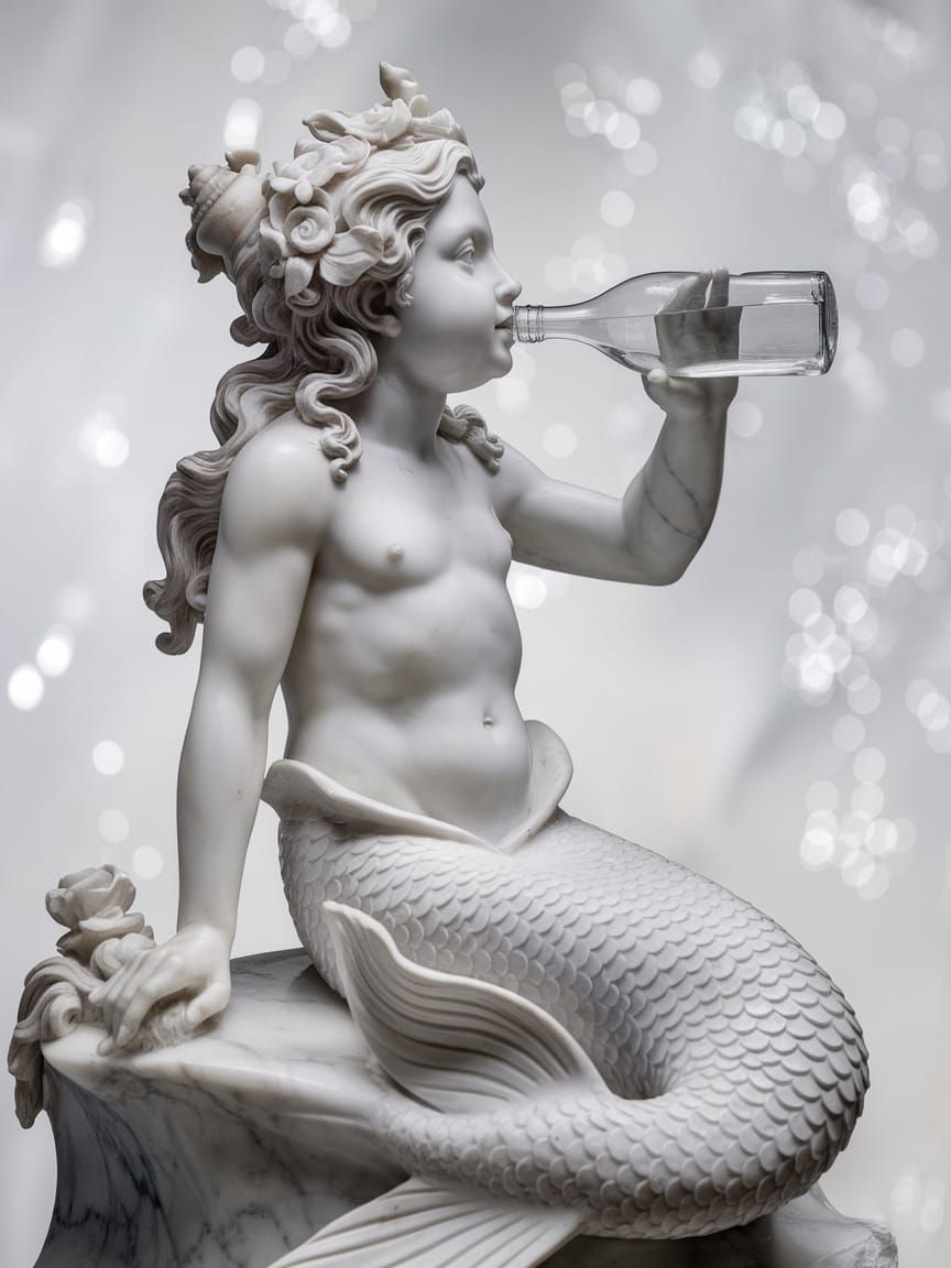 Marble Mermaid Sculpture in Classical Renaissance Style