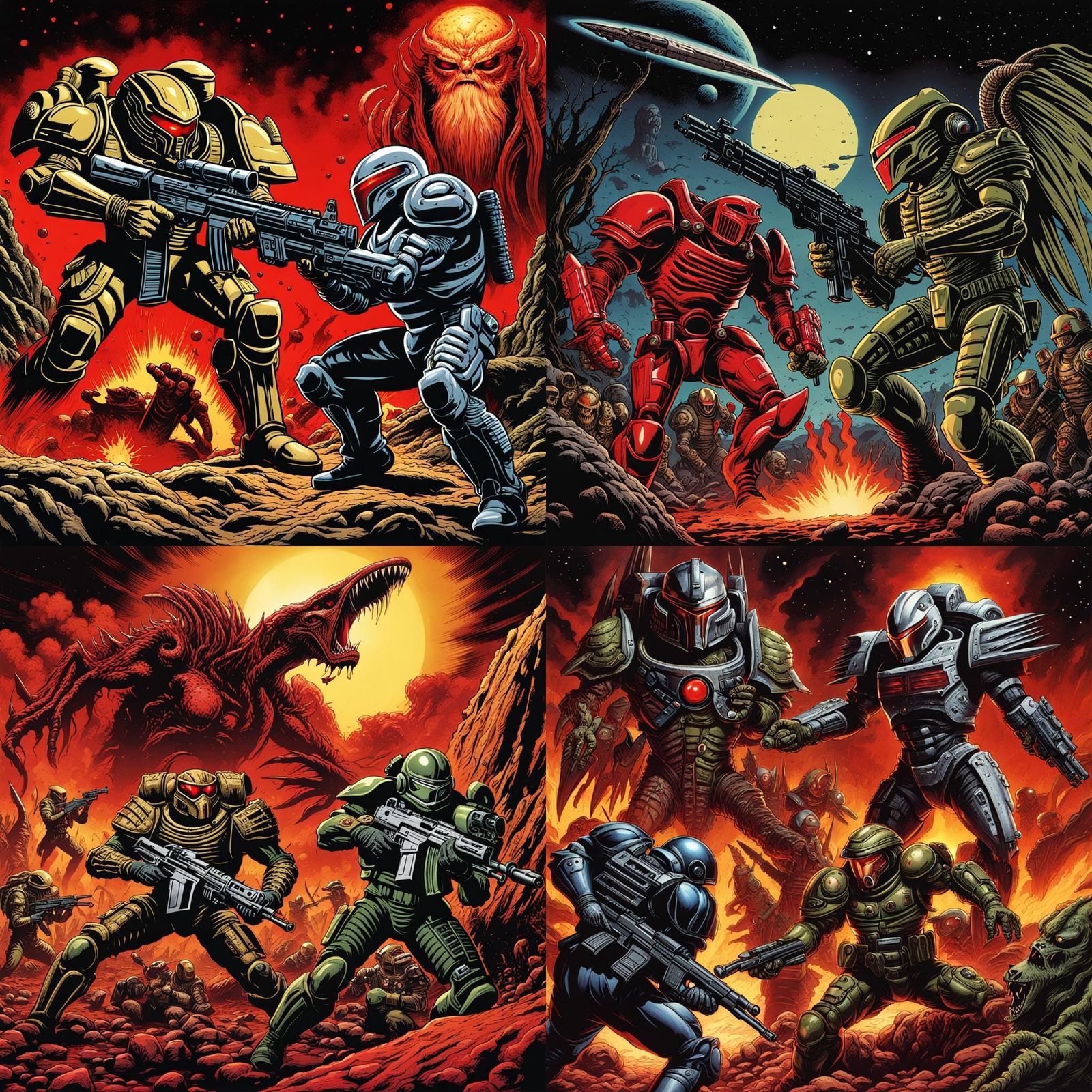 Doom vs Predator in Retro Sci-Fi Hellscape