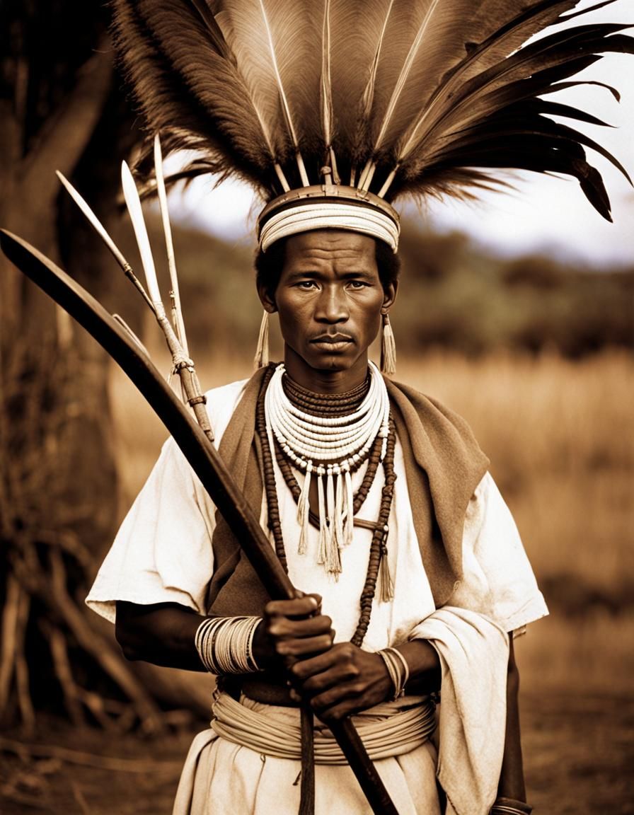 Sakalava Warrior with Assegai in Sepia Style