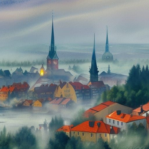 Scandinavian misty town