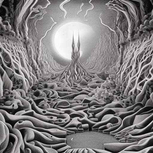 Psychedelic Landscape Inspired by Escher and Seuss