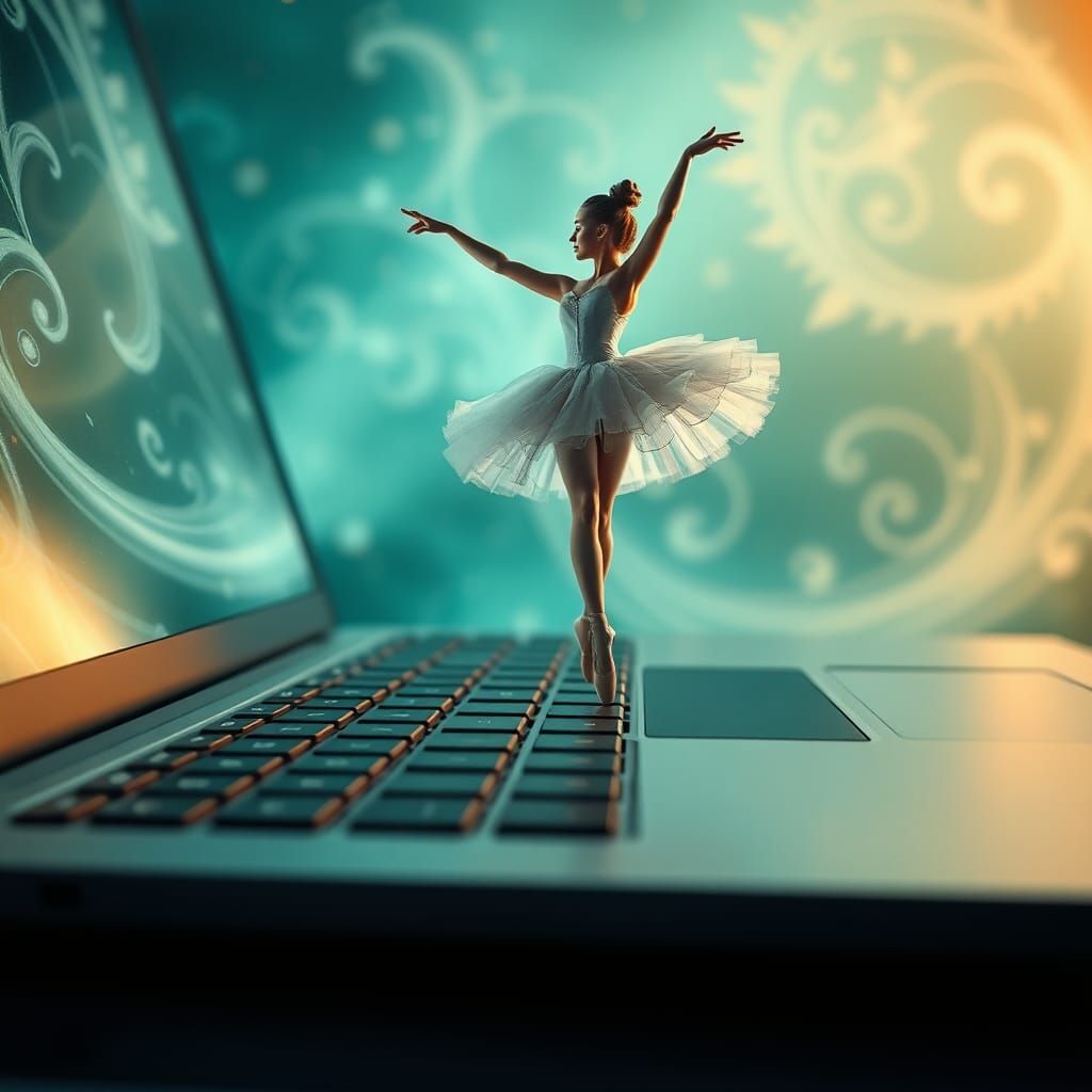 Ballerina Dances on Laptop Keyboard