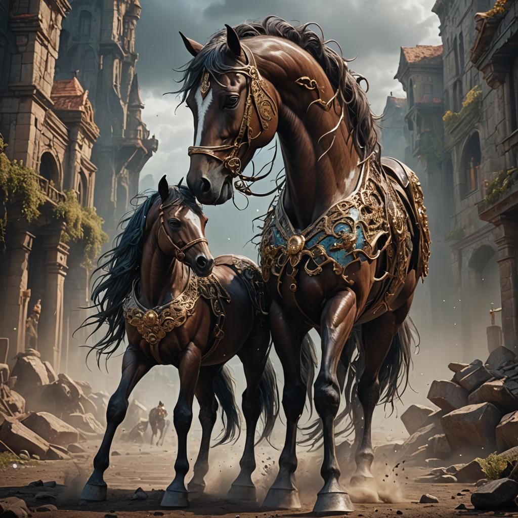 Fantastical Horse with Baby Head in Detailed Matte Painting