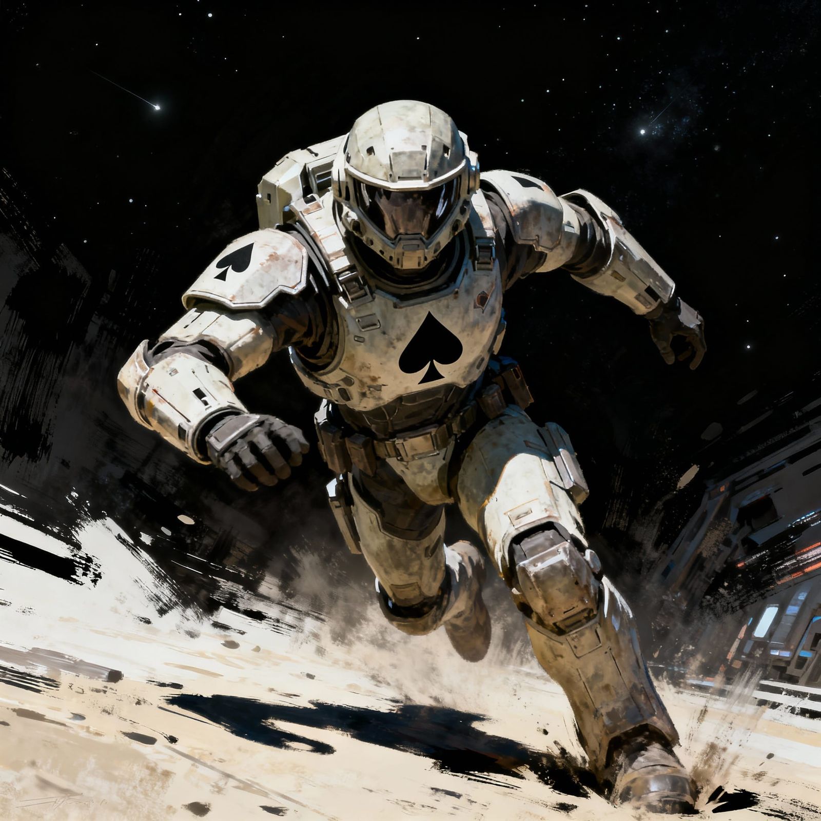 Ace of Spades Space Mercenary in Gritty Sci-Fi Concept Art