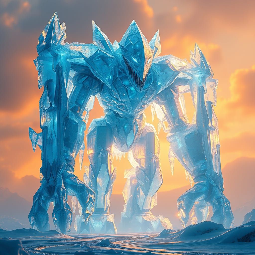 Majestic Ice Golem in a Fantastical Frozen Realm
