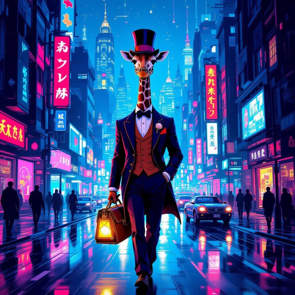 Giraffe Explorer in Neon Metropolis