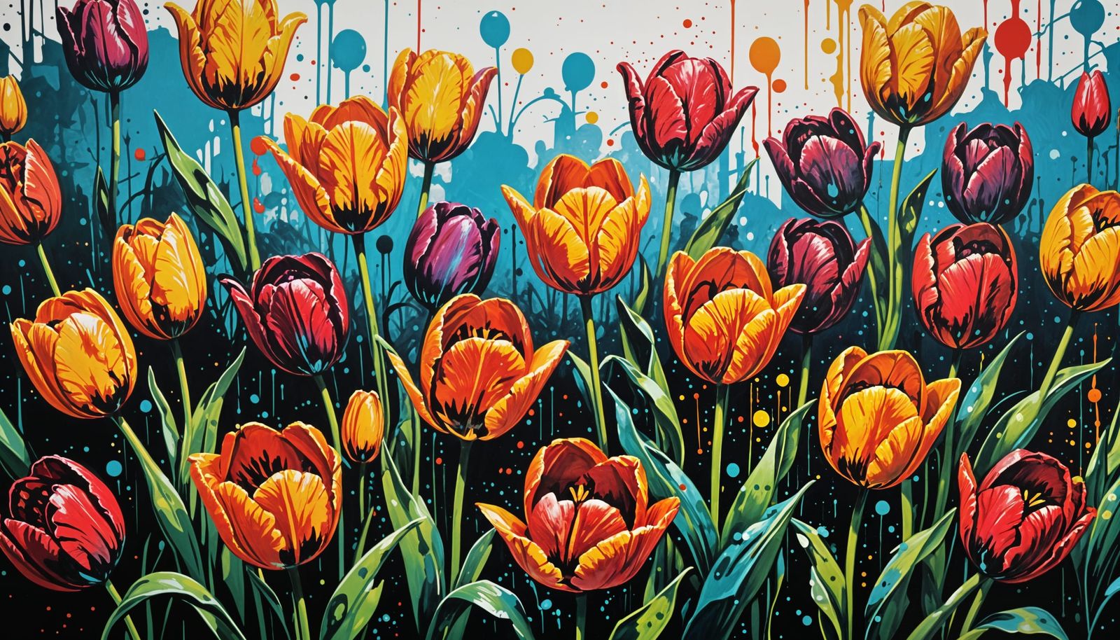 Vibrant Tulips Graffiti Art in Polychromatic Style