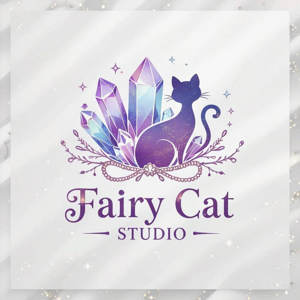 Fairy Cat Studio Logo: Crystals, Macrame & Whimsical Cat