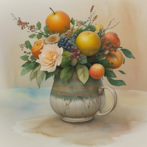 Muted Still Life: Coffee, Citrus, and Earth Tones in Waterco...