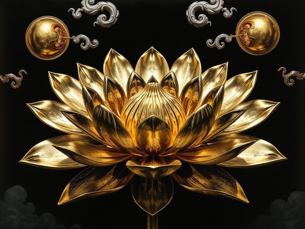 Surreal Metallic Lotus Flower in Surrealist Style