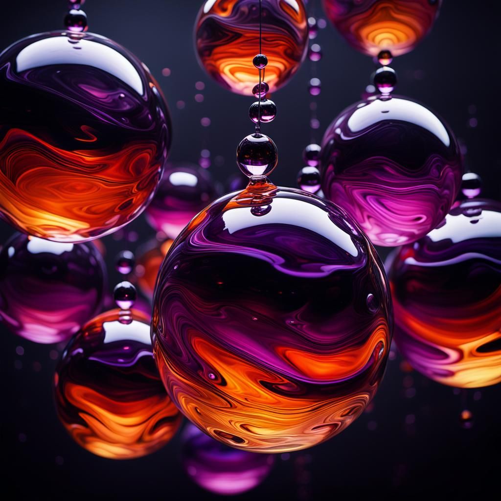 Surreal Molten Glass Spheres in Abstract Expressionism