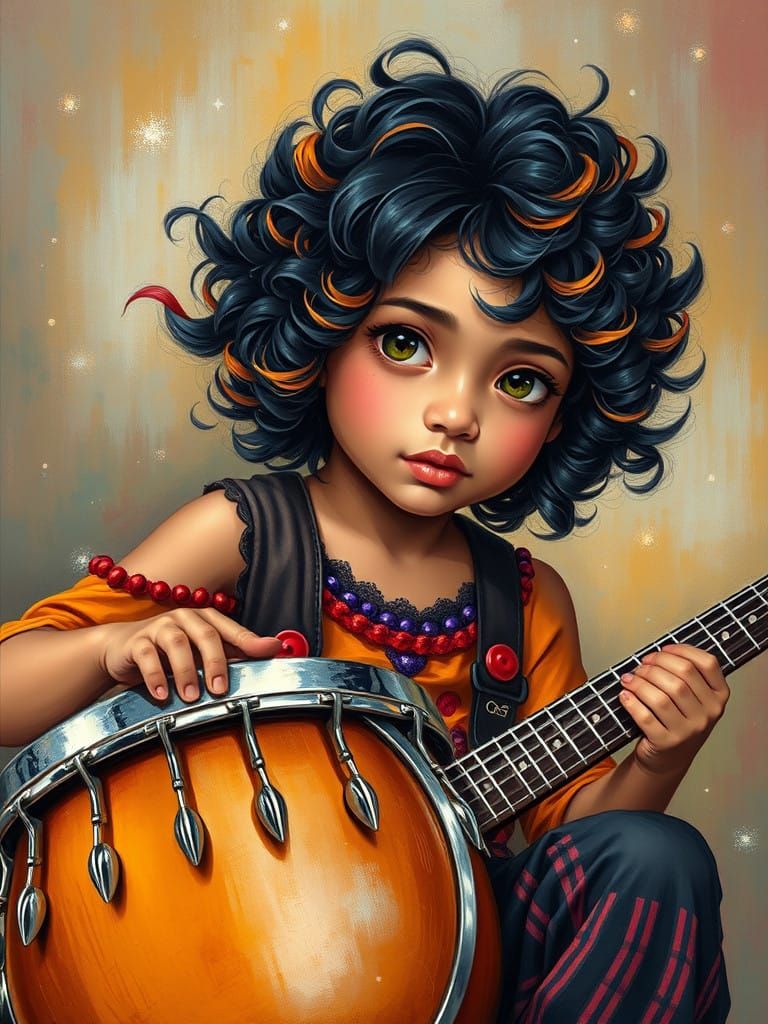 Vibrant Indonesian Rad Chick Bongo Player in Frans Hals Styl...