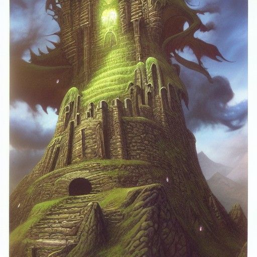 Epic Orc Fortress with Wizard in Fantasy Art Style