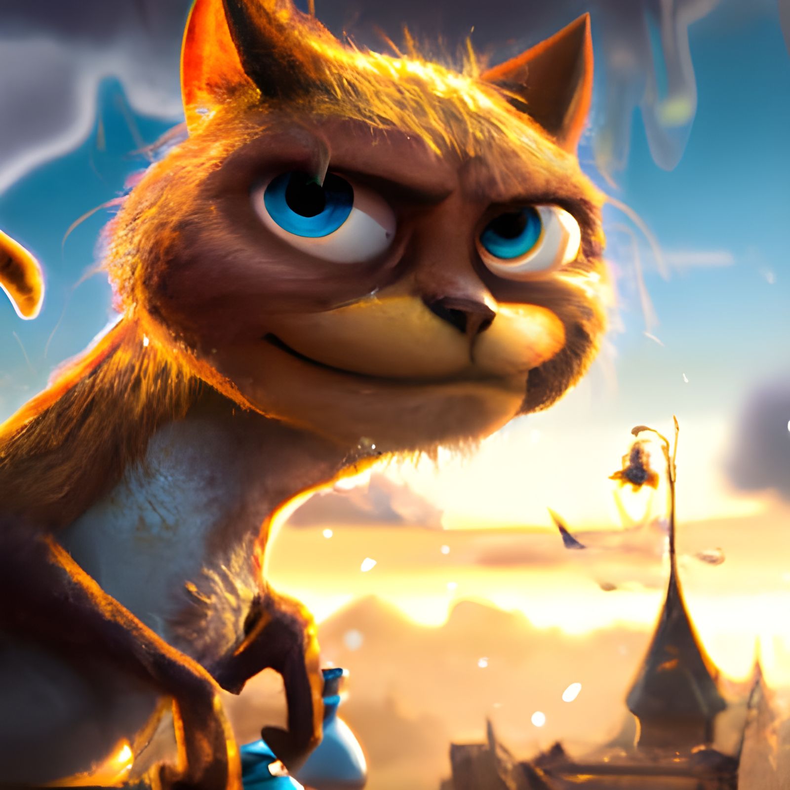 Adorable Suspicious Cat on Stormy Night, 3D Render