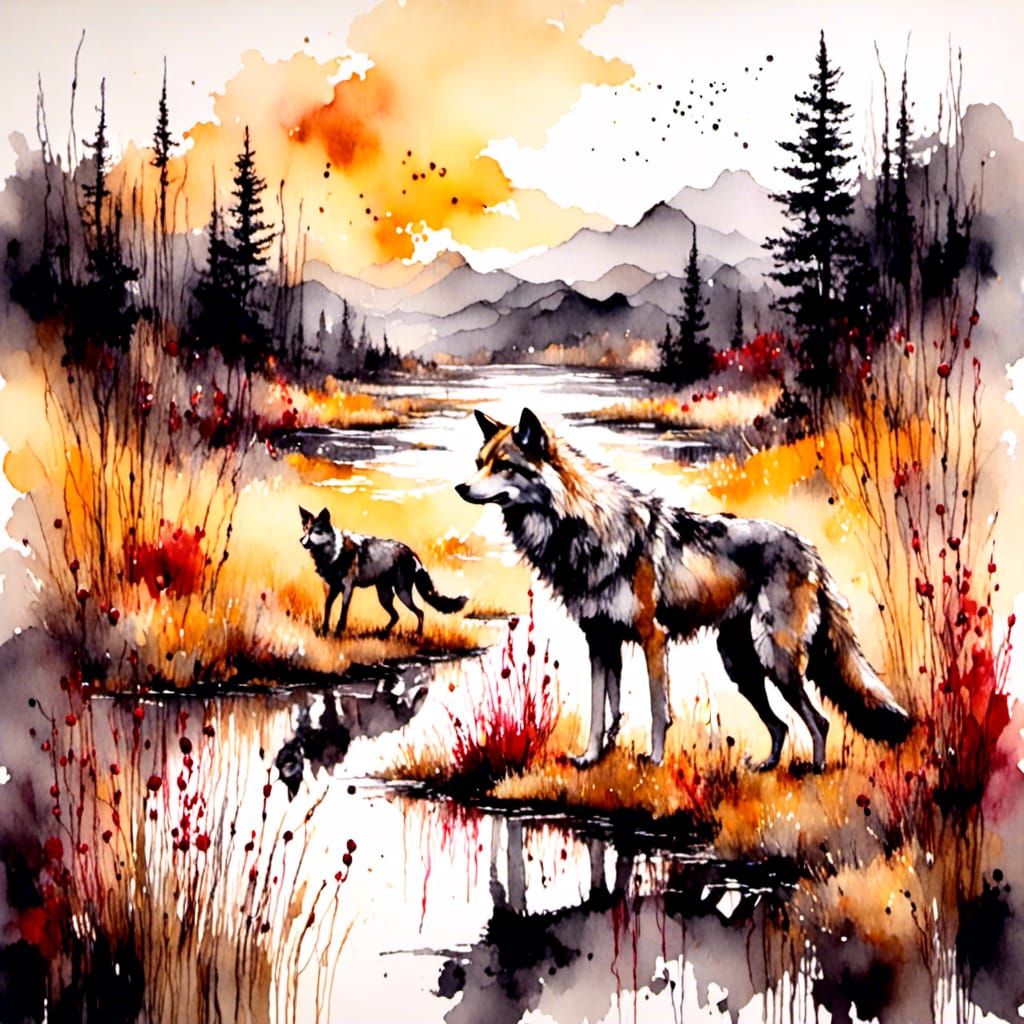 Wolf Pack in Colorful Field