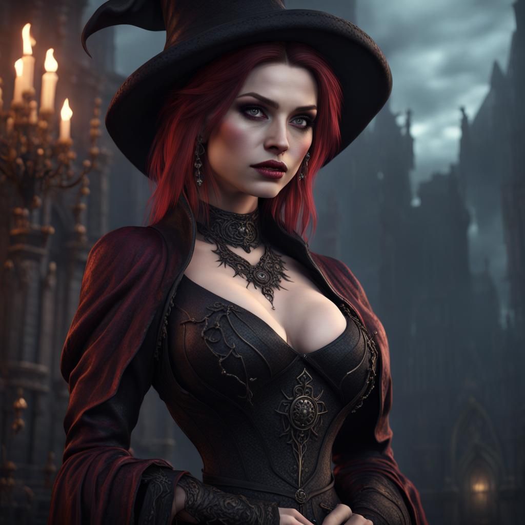 Gothic Vampire Witch in Detailed Matte Painting