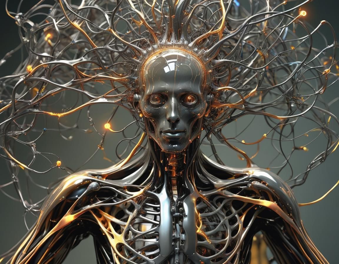 Glass AI Sculpture with Alchemical Dataflow