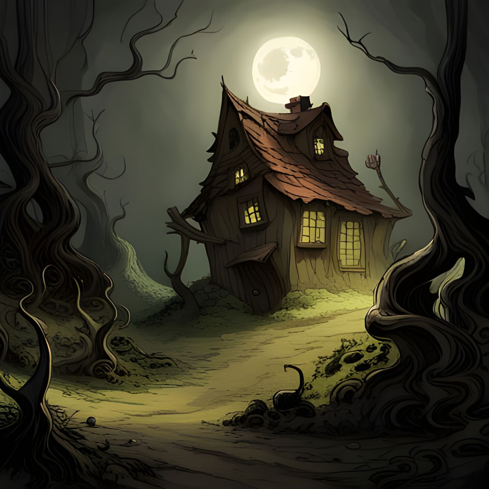 Eerie Witch's House in Dark Woods