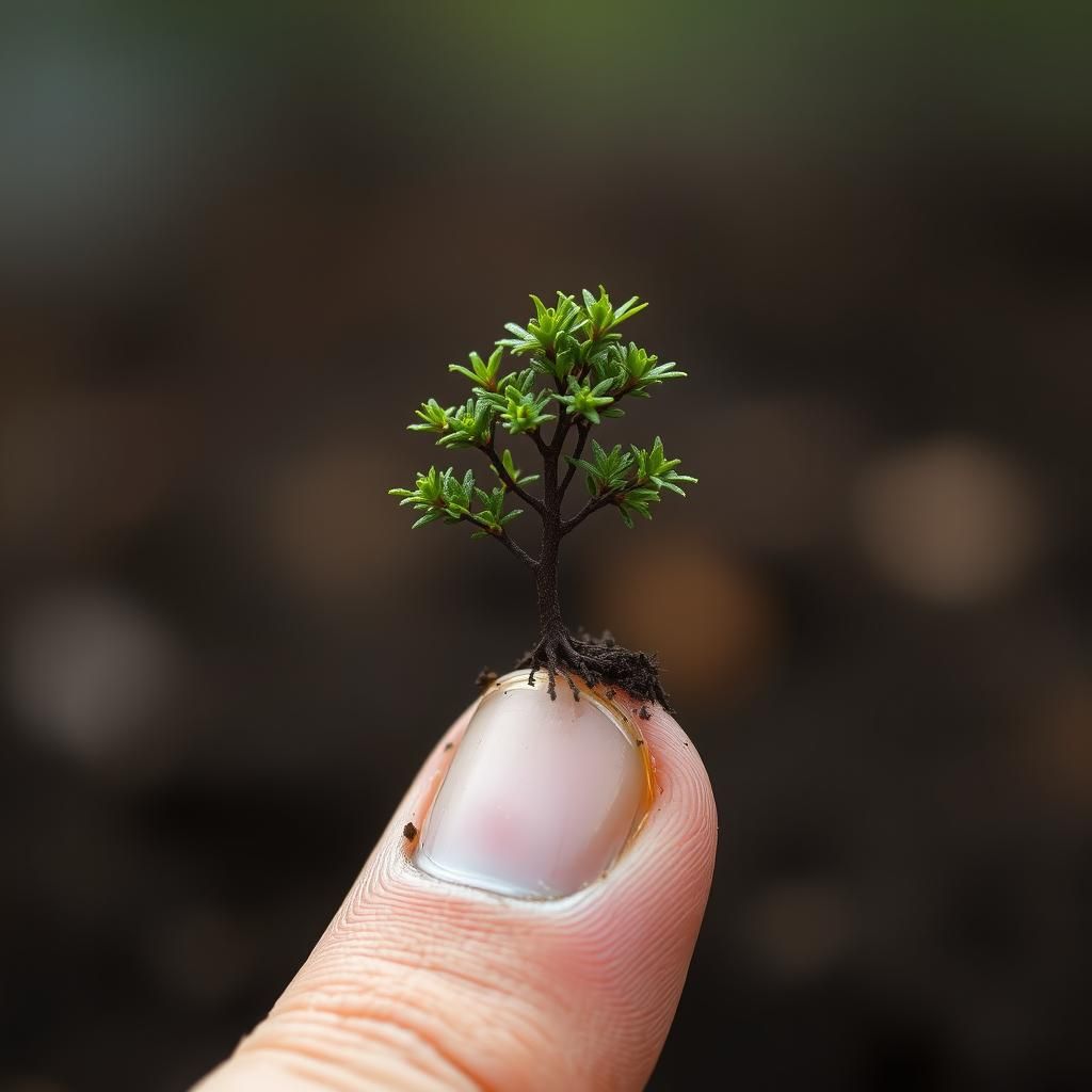Miniature Tree Grows on Fingertip