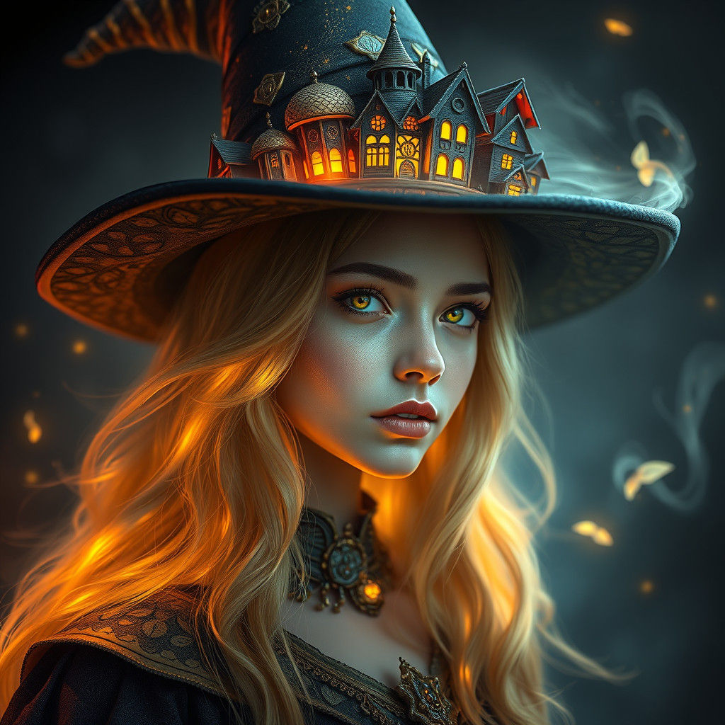 Golden-Haired Sorceress with Mystical Hat