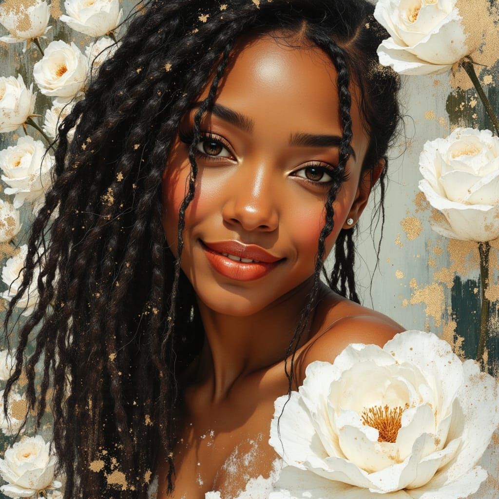 African Earth Goddess Portrait in Divine Oil Painting Style