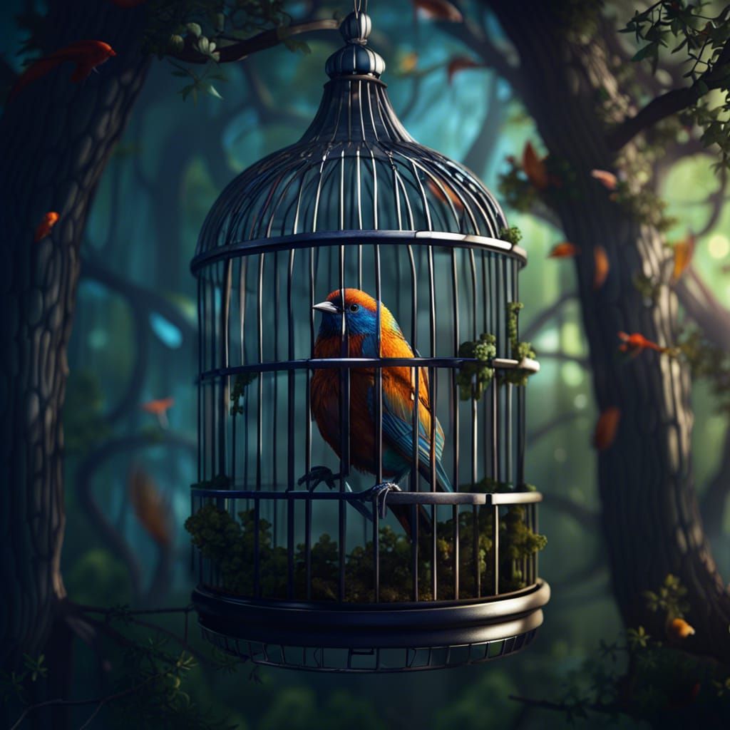Bird in Cage Dreams of Freedom: Fantasy Concept Art
