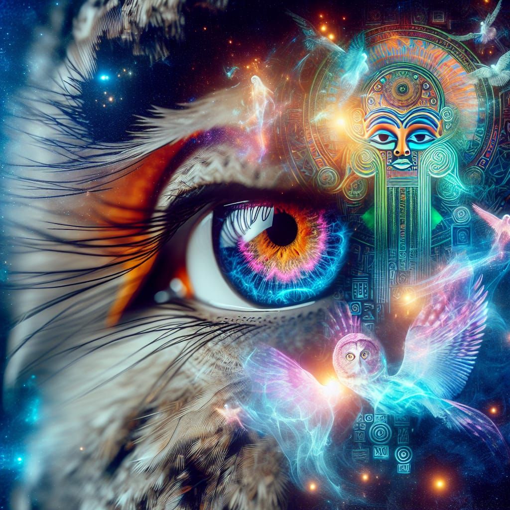 Cosmic Owl and Eye of Horus Double Exposure