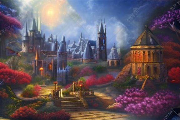Fantasy Medieval City with Magical Energy