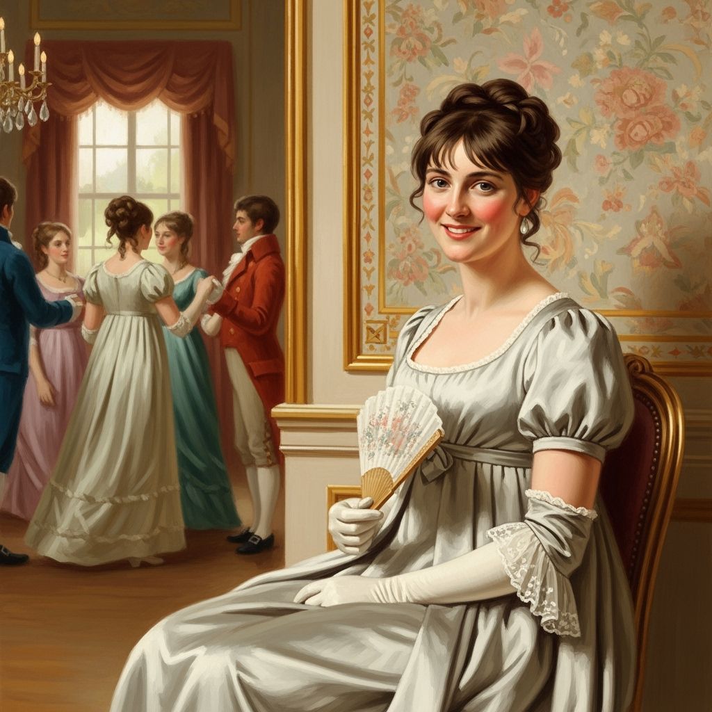 Regency Ball Gown Woman with Fan, Romantic Painterly Style